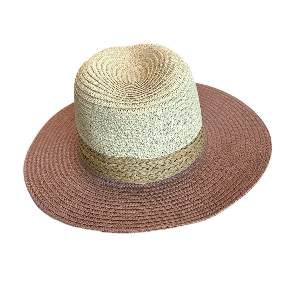 Woven Two-Tone Straw Sun Hat - Natural & Brown